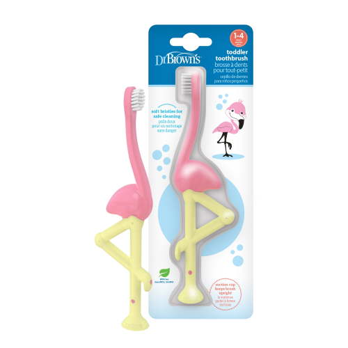 Dr. Brown's Toddler Toothbrush with Soft Bristles, Pink Flamingo, for Ages 1-4