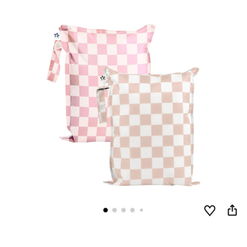 Tiny Twinkle Mess Proof Wet Bags | 2-Pack Reusable Waterproof Wet Bags for Swimsuits | Baby Clothes | Travel & Diaper Bag (Pink, Brown Checkers)