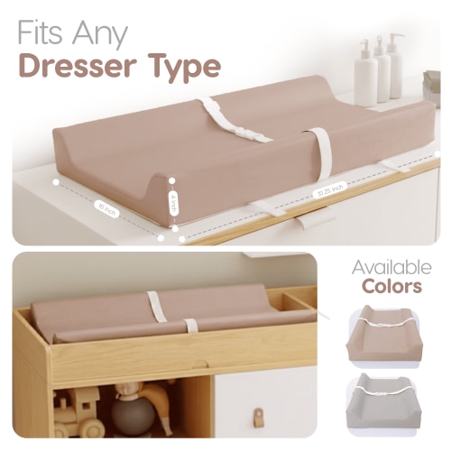 Sleepah Vegan Leather Baby Changing Pad – Contoured Waterproof & Wipeable Foam Changing Pad for Dresser or Table with Removable, Machine-Washable Cover – Standard Size Diaper Changing Pad – Tan