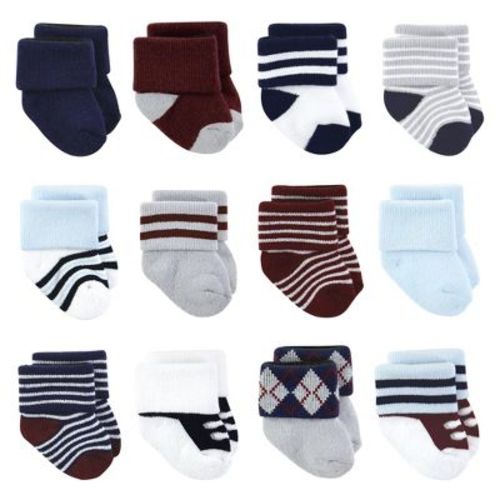 Little Treasure Basics Infant Baby Cozy Terry Baby Sock 12-Pack, Clever Blue, 0-6 Months