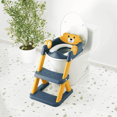 COOSEYA Bear potty training seat, upgrade toddler toilet seat with triangle base structure for kids boys girls, 2 in 1 bathroom potty training, waterproof cushioned mat with anti-slip pad