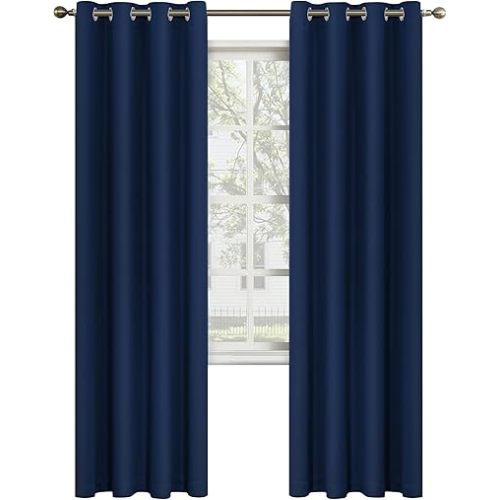 MYSKY HOME Navy Blue Curtains 84 Inch Long Blackout Curtain for Living Room Bedroom Blue Curtains Grommet Window Drapes Privacy Protect Room Darkening Single Panel Curtain, 52 x 84 Inch