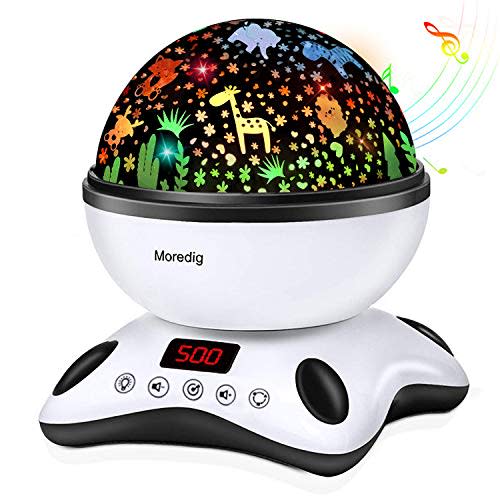 Moredig Night Light Projector, Baby Night Light for Kids with Remote and Timer, 360 Degree Rotating - 8 Color Changing 12 Songs Toddler Night Light Christmas Gifts for Baby - Black