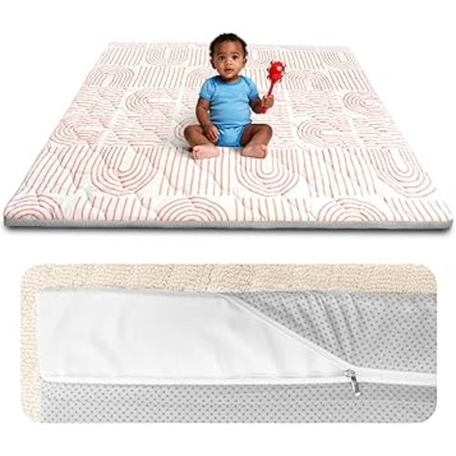 Foam Baby Play Mat 50x50, Removable and Machine Washable Cover, Thicken Cushioning Playmat and Perfect for Playpen, Non-Slip Bottom, Easy to Clean for Infants, Toddlers & Babies(Rainbow)