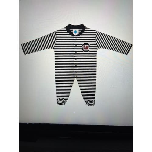 SOUTH CAROLINA GAMECOCKS BLACK AND WHITE STRIPE FOOTED ROMPER