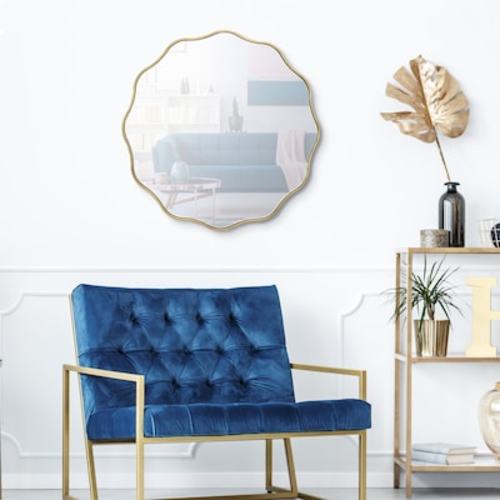 allen + roth 30-in W x 30-in H Round Gold Beveled Wall Mirror L1-MH-1667 at Lowes.com