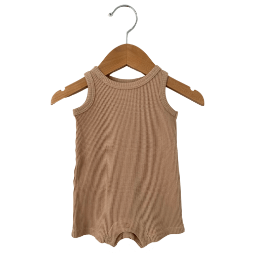 Organic Waffle Shortie Romper, Tan