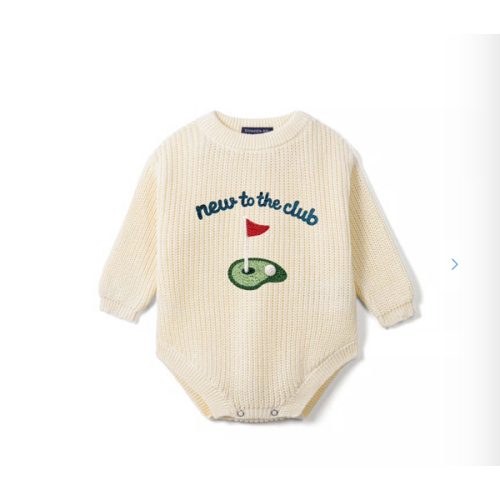 Hand-Embroidered New to the Club Golf Baby Romper
