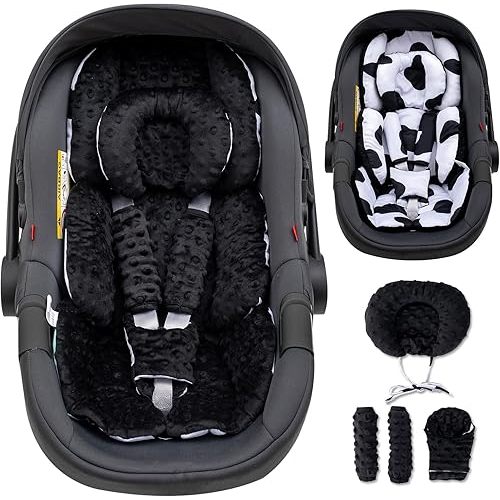 Infant Car Seat Insert with Extra Headrest for Preemie to Toddler, Adjustable Baby Car Seat Head Support with Shoulder Pads, Breathable Air Mesh & Mink Dot Newborn Carseat Insert