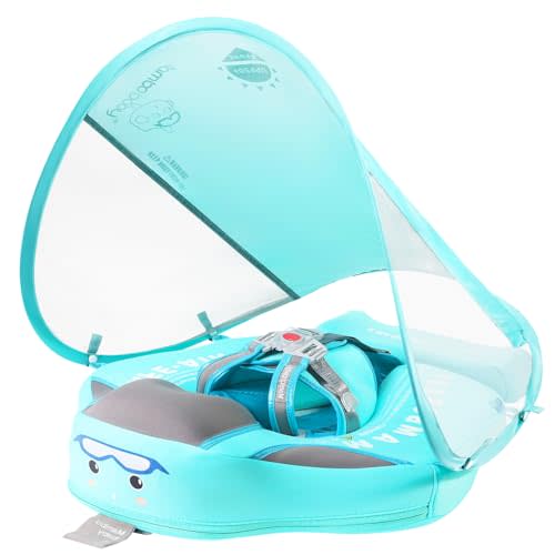 Baby Floats for Pool with Canopy Removable UPF 50+ UV Sun Protection Canopy，Mambobaby Infant Pool Float Non Inflatable Soft Skin-Friendly Leather Material Infant Swim Float 3-24 Months (Green)