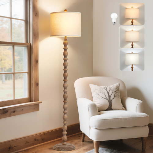 NATYSWAN 62" Floor Lamp for Living Room,Retro Farmhouse Resin Tall Standing Lamp with 3 Color Temperatures for Bedroom, Office