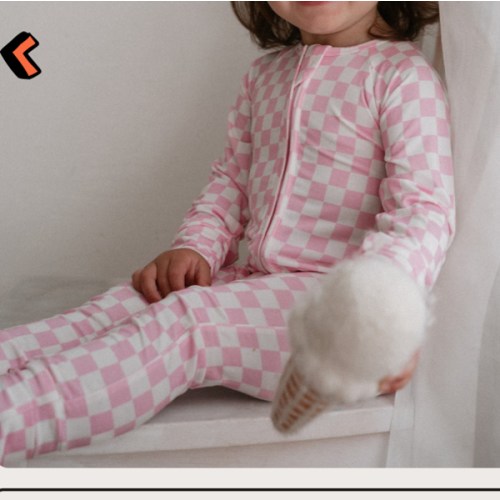 Pink Checkered Bamboo Kids Pajamas