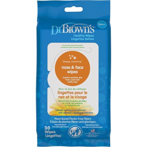 Dr. Brown's Nose and Face Healthy Wipes, Safe Cleaning and Moisturizing for Babies and Toddlers, Hypoallergenic for Sensitive Skin, 30 count, 1-Pack (Packaging May Vary)