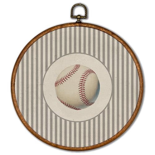 KSDUT Vintage Baseball Wall Art Decor - Retro Sports Trendy Wall Art Canvas Frame Hanging Prints, Nursery Sports Gallery Round Artwork Decor for Home Kids Boys Room Decorations 10"x10"