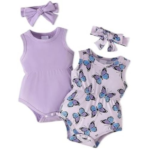 Baby Girl Clothes Newborn Bodysuit Infant Romper Summer Outfits Cute Sleeveless 2-pack 4Pcs Set