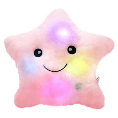 GLUAAE Creative Twinkle Glowing Stars Shape Plush Throw Pillow, LED Night Light Pillow Cushions Stuffed Toys Gifts for Kids, Christmas (Pink)