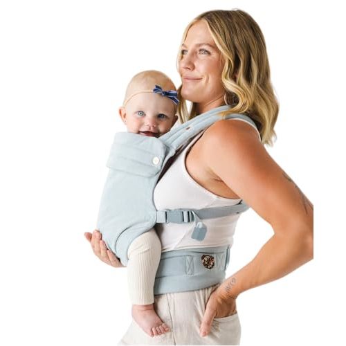 Mabē Monarch Ergonomic Baby Carrier – Premium Cotton Soft Structured Newborn to Toddler Carrier with Hip-Healthy Design, 3 Carry Positions (7-35lbs), Lightweight & Breathable, (Dream Wash Denim)
