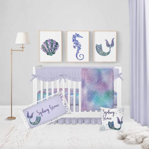 Mermaid Crib Bedding Set, Baby Girl Bedding Set, Mermaid Nursery Decor, Mermaid Blanket, Baby Girl Nursery, Crib Sheets, Ocean Baby Bedding