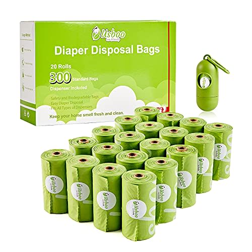 USBOO Disposable Diaper Bags for Baby, 20 Refill Rolls/300 Bags Waste Bags with Dispenser, Convenient and Quick Diaper Disposal, Unscented