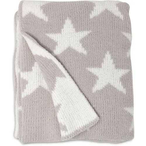Living Textiles Grey Stars Chenille Soft Baby Blanket Reversible Premium Cozy Fabric for Best Comfort - for Infant,Toddler,Newborn,Nursery,Boy,Girl,Unisex,Throw,Crib,Stroller,Gift, Grey Stars 40x30