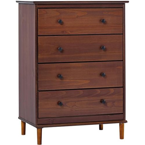 Walker Edison Modern Tall 4-Drawer Solid Wood Dresser Bedroom Storage Drawer Organizer Closet Hallway, 40 Inch, Walnut