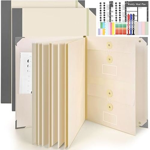 2 Pack Document Organizer with Labels Pockets Important Document Organizer Life Emergency Missing Binder Folder for Office (Khaki)