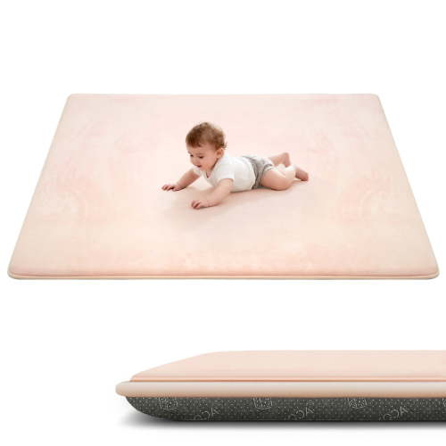 ACOMOPACK 1.3" Thick Baby Play Mat for Floor 59x71"-Large Water-Repellent&Non-Slip Memory Foam Mat for Kids,Toddlers,Soft Velvet Nursery Rug for Tummy Time&Crawling,Yoga,Tatami Style(Blush)