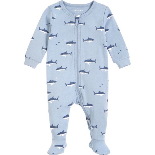 Baby Sharks Organic Cotton Footie, Size: 9M