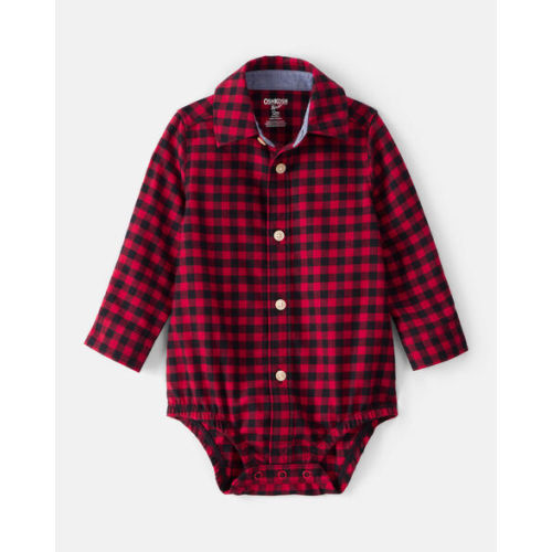 Baby Boy Plaid Cotton Long-Sleeve Button-Down Fashion Bodysuit - Red - OshKosh B'gosh | Carter's