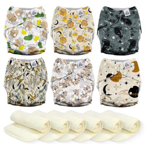 Mama Koala 6 Pack Reusable Cloth Diapers 3.0 for Babies Girls Newborn, One-Size Adjustable Baby Diaper, Durable Stitching, Back Opening for Inserts, Breathable Awj Lining, Leak Prevention-WonderfulN..