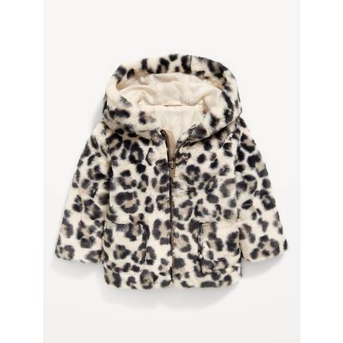 Faux-Fur Leopard-Print Hooded Zip Jacket for Baby