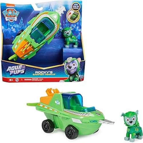 Paw Patrol Aqua Pups Rocky Transforming Sawfish Vehicle with Collectible Action Figure, Kids’ Toys for Ages 3 and up