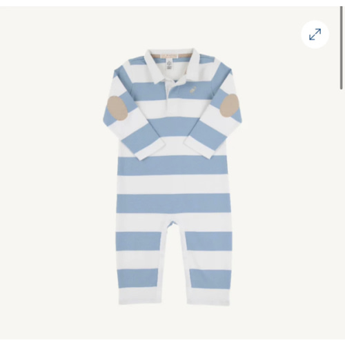 Sir Proper's Rugby Romper - Barrington Blue Stripe with Keeneland Khak