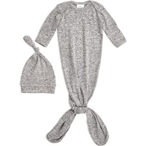 aden + anais Snuggle Knit Knotted Newborn Baby Gown & Hat Set-Heather Grey
