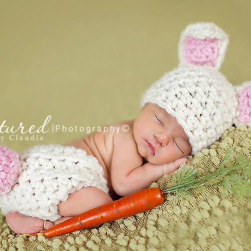 White Bunny Hat Diaper Cover Set Newborn Baby