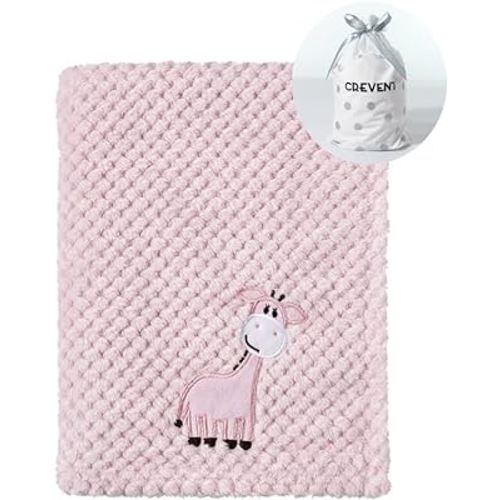 CREVENT 30''X40'' Cute Cozy Fluffy Warm Baby Blanket for Girls Infants Toddlers' Bedding Crib Cot Stroller, Baby Shower Birthday Newborn's Gift Pink- Baby Giraffe