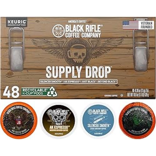 Black Rifle Coffee Company Supply Drop Variety Pack (48 Count of K Cups) - Silencer Smooth, AK Espresso, Just Black, & BeyondBlack KCup Pods - K Cups Coffee Variety Pack