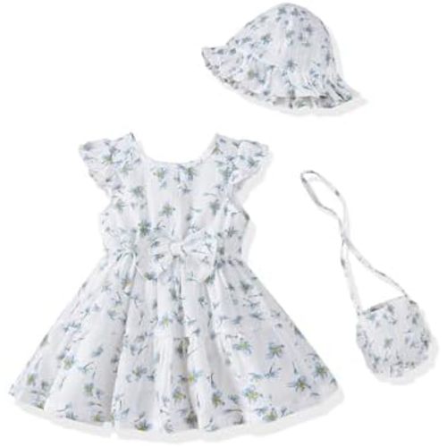 Renotemy Infant Baby Girl Summer Dress Ruffle Flutter Sleeve Bowknot Sundress Gifts Casual Clothes Outfits with Hat and Bag