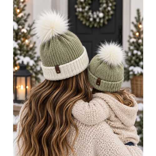Mama and Mini Knit Beanie, Knit Hat, Yarn Beanie, Winter Beanie, Mama and Mini, Matching Hats, Matching Beanies, Beanie, Hat, Pom-Pom, Knit