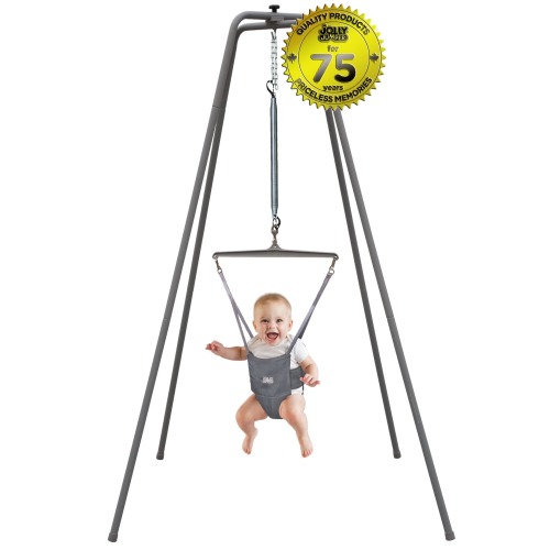 Jolly Jumper Standing Baby Exerciser with Super Stand, Grey, Ages 3m+