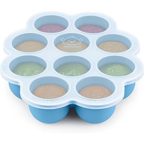 KeaBabies Silicone Food Freezer Trays with Lid, 2oz x 10 Pods Baby Food Storage Containers, Easy Puree Meal Prep, Breast Milk Silicone Freezer Molds, Dishwasher, Microwave Safe, BPA-Free (Misty Blue)