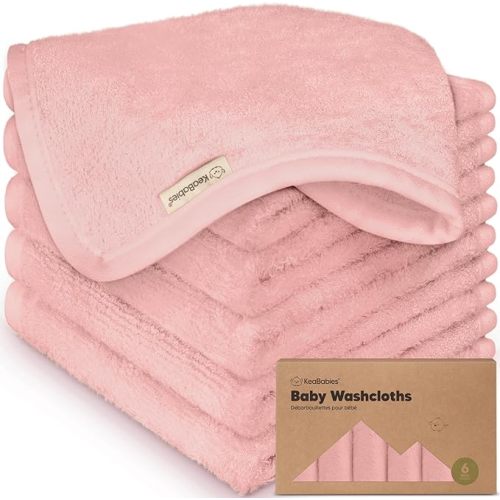 6-Pack Baby Washcloths, Soft Absorbent Washcloths for Face, Body (Rosy) | Viscose from Bamboo Washcloths, Baby Towels, Newborn, Kids, Toddlers, Infant, Gentle on Sensitive Skin, 10x10, Reusable