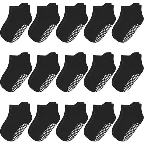 HYCLES 15 Pairs Toddler Socks, Kids Grip Socks for 6-12 Month 1-7 Years Non Slip Ankle Sock for Baby Boys Girls
