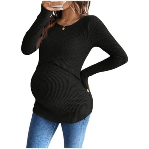 MakeMeChic Women's Maternity Shirts Knit Wrap Nursing Top Fall Maternity Clothes