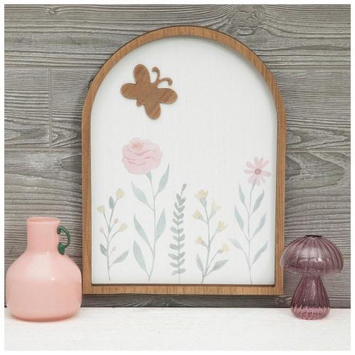 Butterfly & Flowers Arched Wood Wall Decor