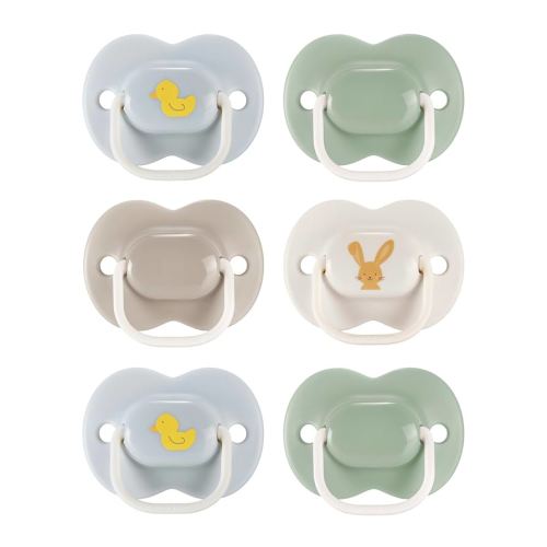 Tommee Tippee Anytime Matte Pacifier, 6-18 Months, Symmetrical Baglet, BPA-Free Binkies, Blue/Green/Brown, Pack of 6