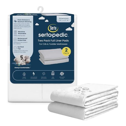 Serta Sertapedic Crib Mattress Liner Pads (Pack of 2) - 100% Waterproof with Nanotex Technology - Ideal for Potty Training - Washable (White)