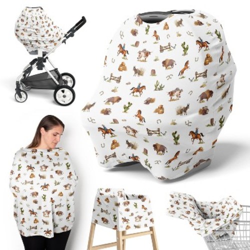 Sweet Jojo Designs Boy 5-in-1 Multi Use Baby Nursing Cover Country Western Taupe Brown and Cream