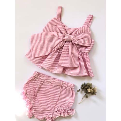 2pcs Bow Pinstriped Set (Blue & Pink)