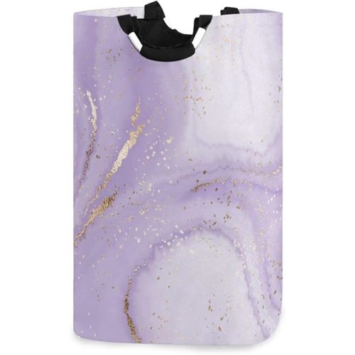 Laundry Hamper with Handle Purple Marble Ripple Laundry Baskets Foldable Dirty Clothes Basket Large Storage Laundry Organizer, 22.7inch x12.6inchx11inch